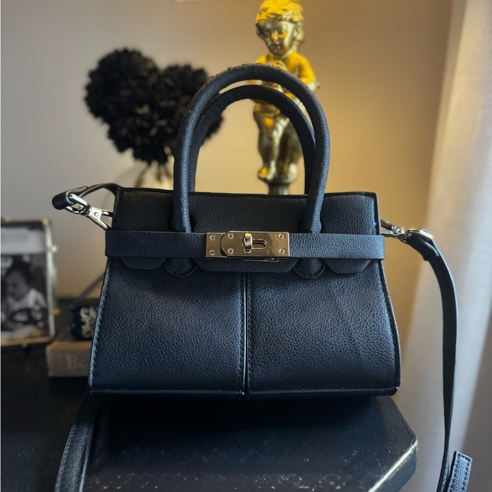 Amiana Black Mini Tote‎ Crossbody w/ Gold Hardware